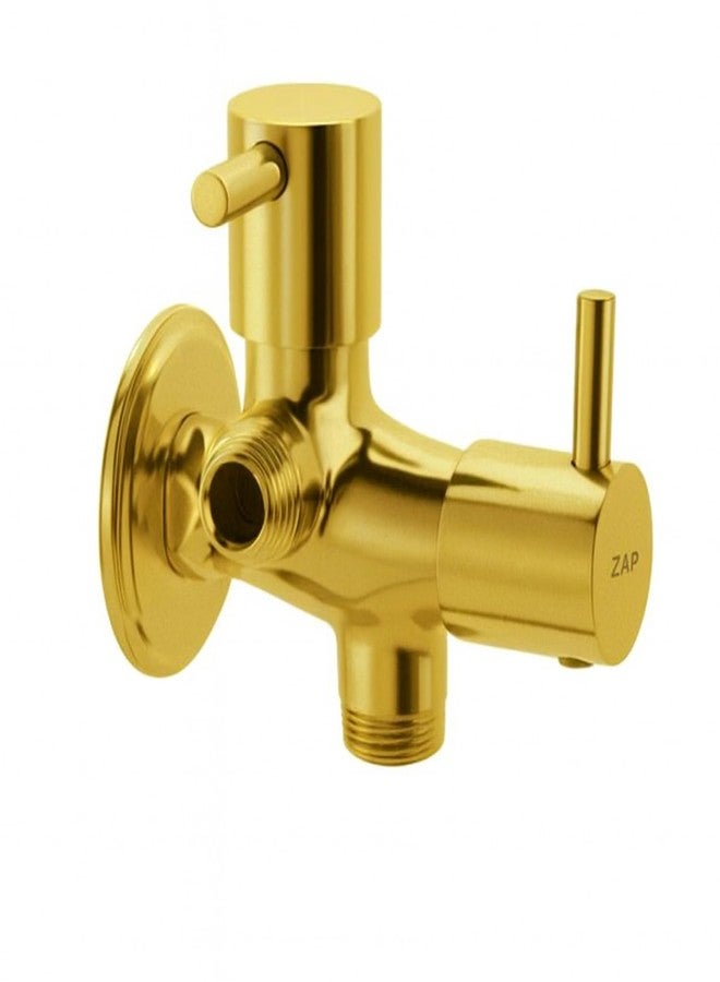 ZAP Turbo Series 2-in-1 Angle Valve | Full Brass Quarter Turn Tap | Gold Finish Pipe Connector for Bathroom | Dual Control with Wall Flange | Includes Teflon Tape - Image 1
